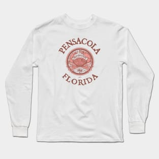 Pensacola, Florida, with Stone Crab on Wind Rose Long Sleeve T-Shirt